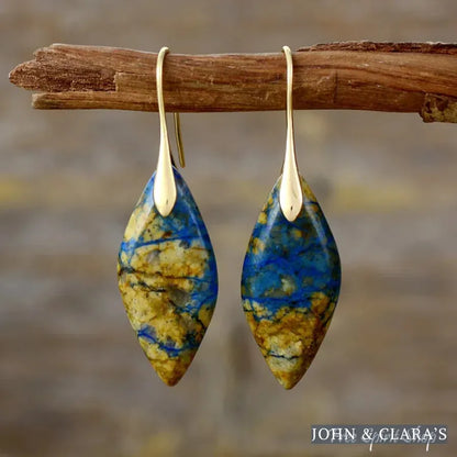 Brown & Blue Jasper Leaf Shape Earrings