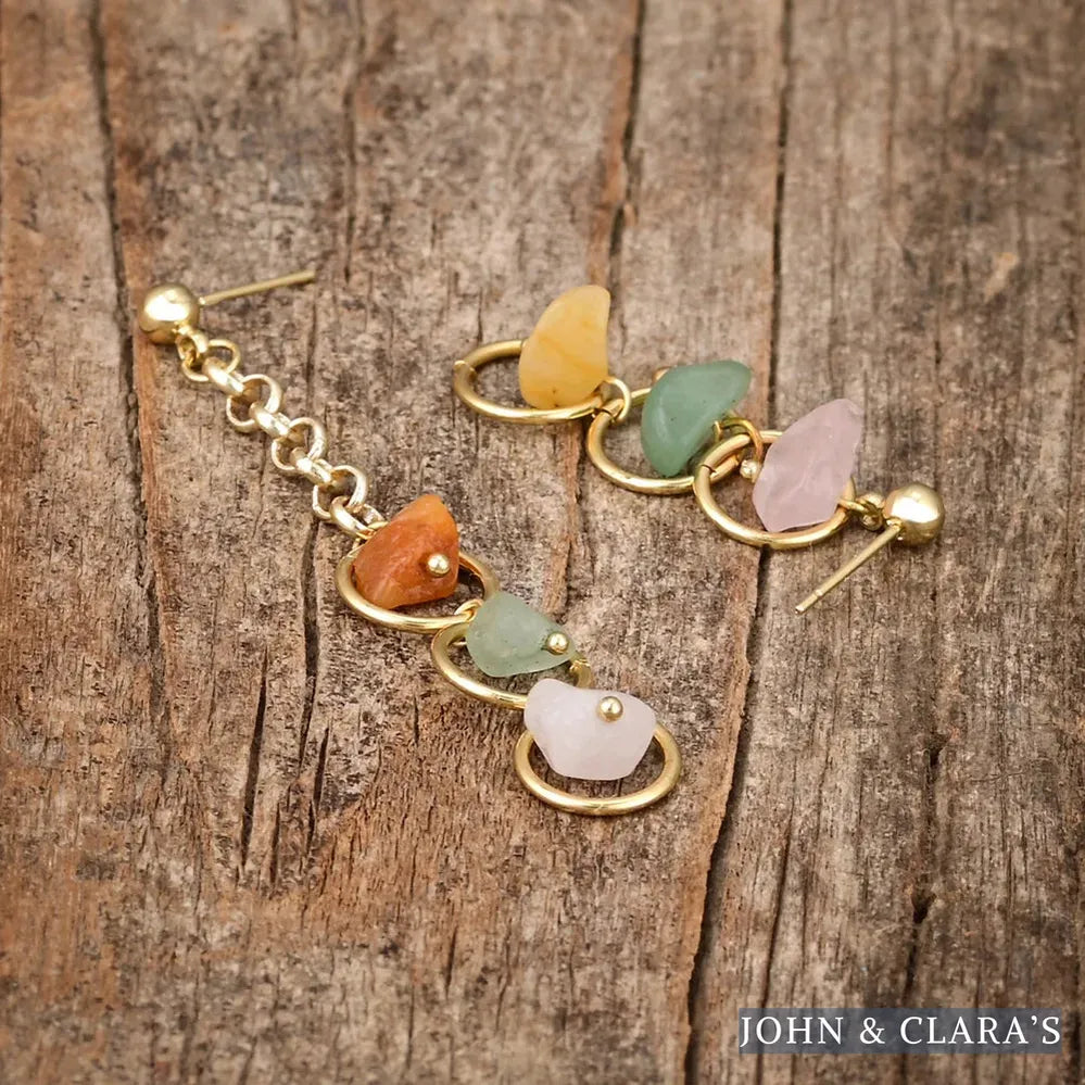 3 Natural Stone Mismatched Drop Earrings