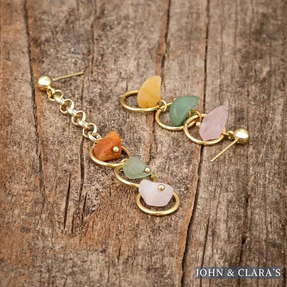 3 Natural Stone Mismatched Drop Earrings