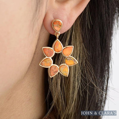 Handmade Colorful Jasper Flower Earrings