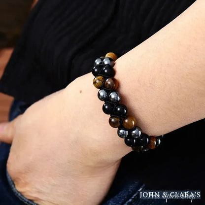 Natural Tiger Eye Hematite & Black Onyx Bead Bracelet
