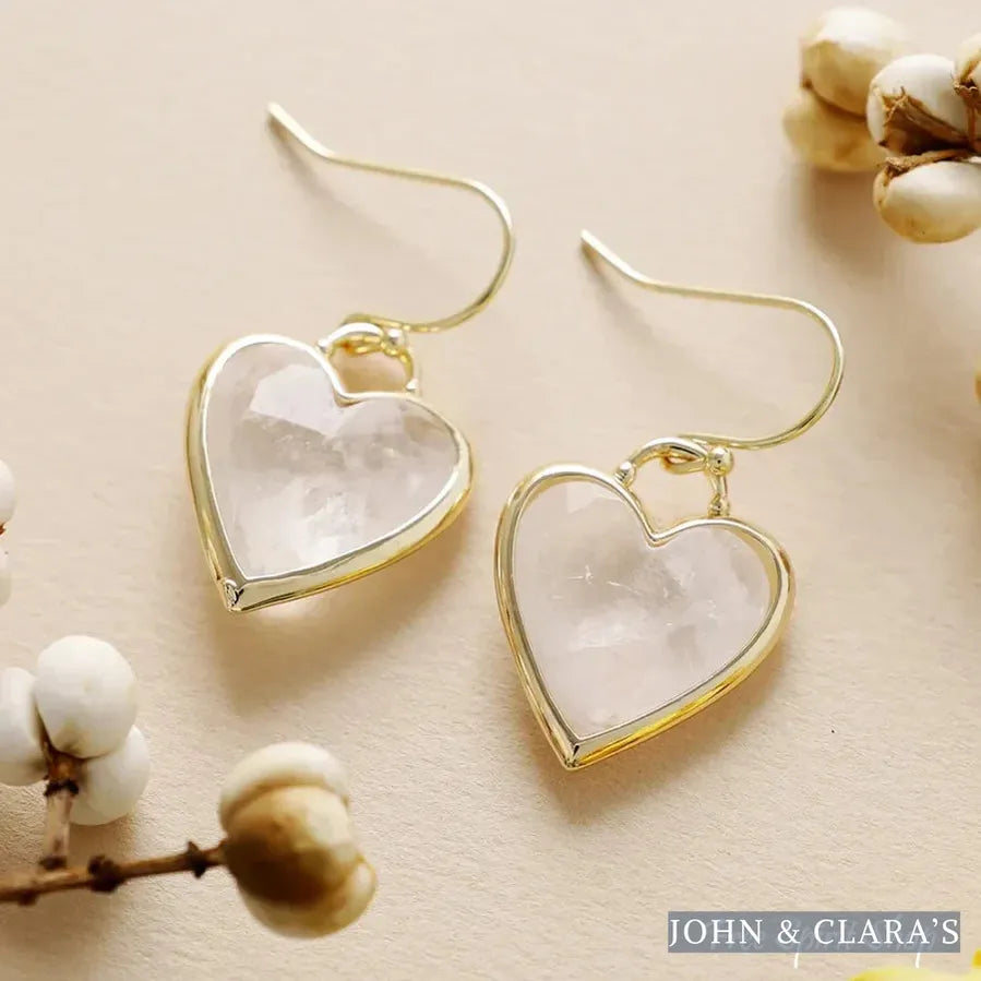 Natural Clear Quartz Crystal Heart Earrings