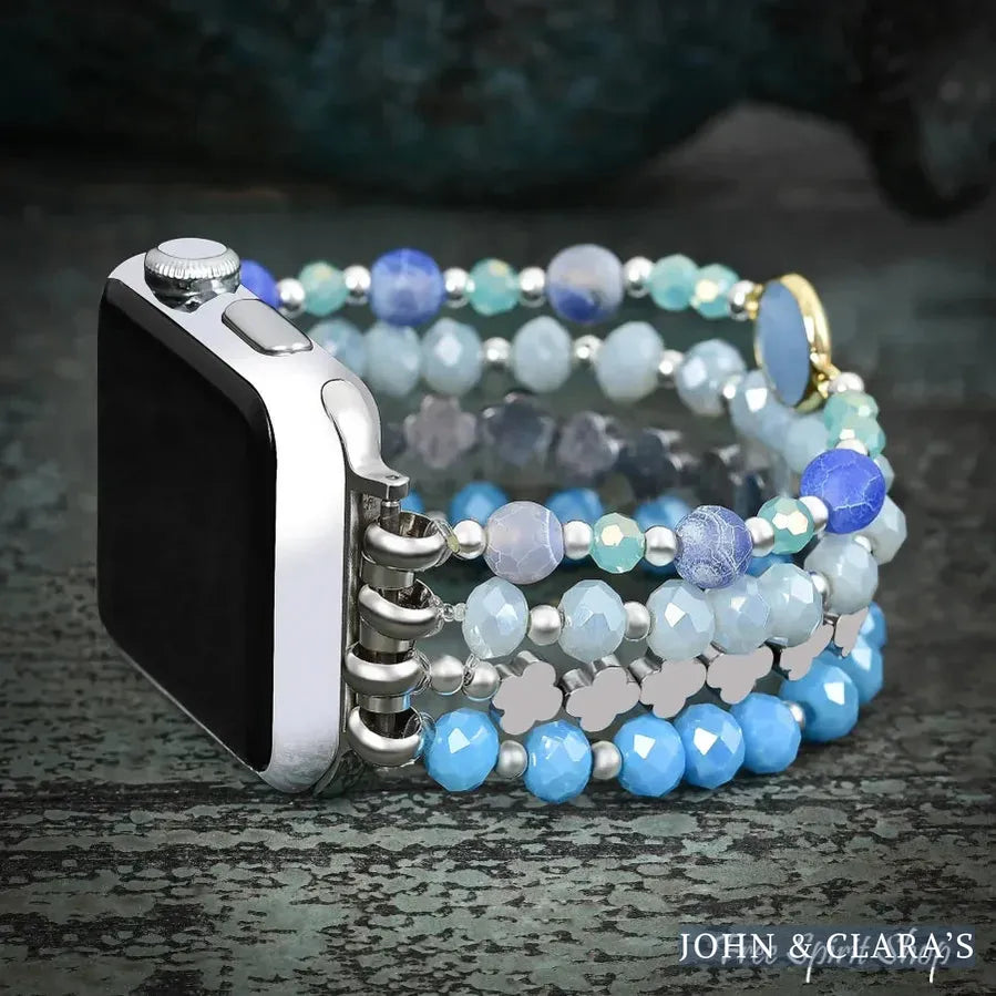 Ocean Breeze Beaded Apple Watch Band With Clover Charms