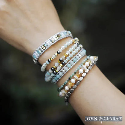 Natural Amazonite & Hematite Multi-Row Beaded Wrap Bracelet