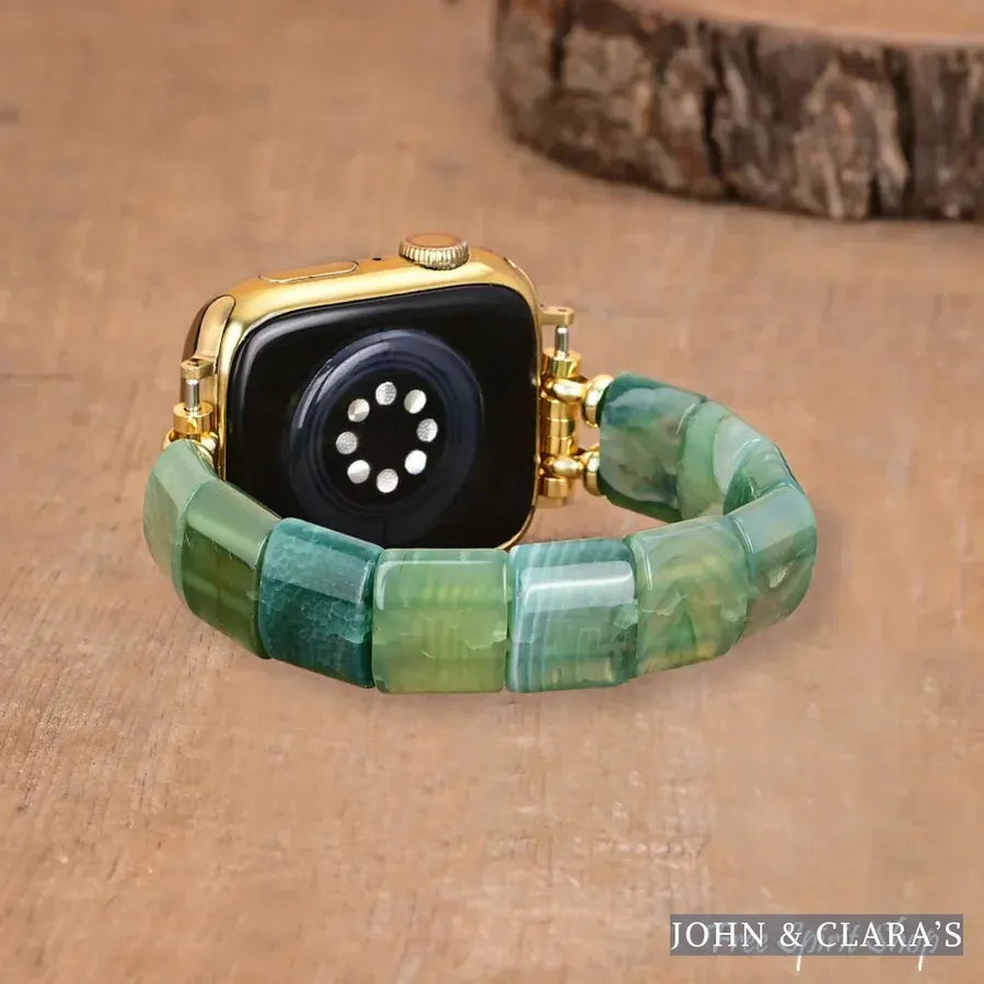 Green Agate Square Bead Apple Watch Band