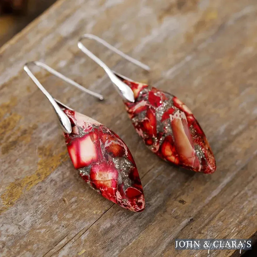 Red Imperial Jasper Leaf Earrings