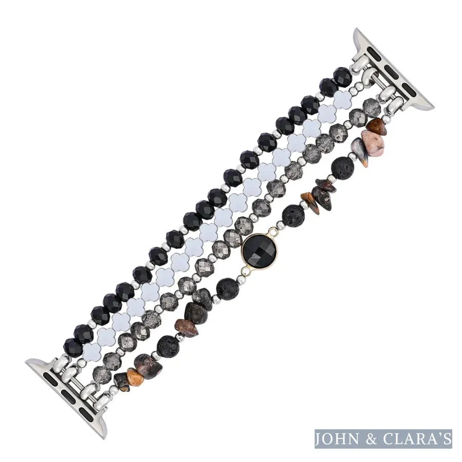 Black Moonlight Glow Beaded Apple Watch Bands with Clover Charms