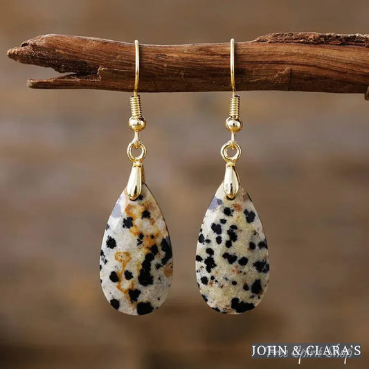 Natural Dalmatian Jasper Faceted Drop Earrings