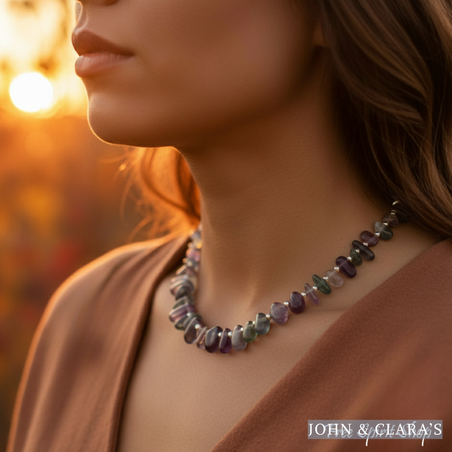 Natural Fluorite Nugget Statement Necklace – Clarity & Flow