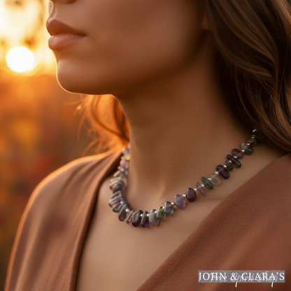 Natural Fluorite Nugget Statement Necklace – Clarity & Flow