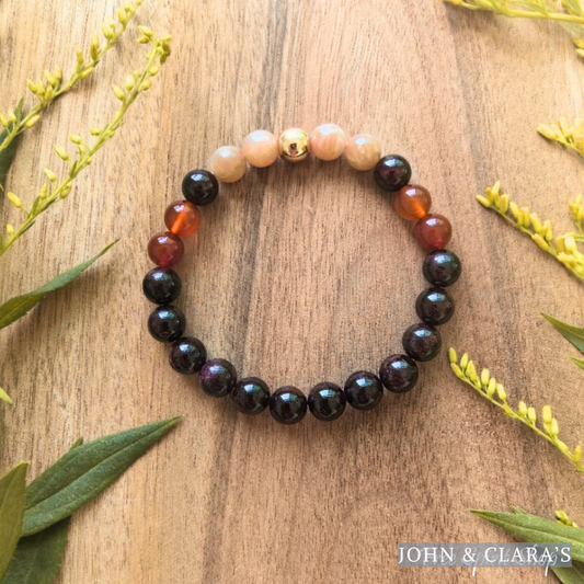 Natural Garnet Carnelian & Sunstone Bead Bracelet - Energy & Vitality
