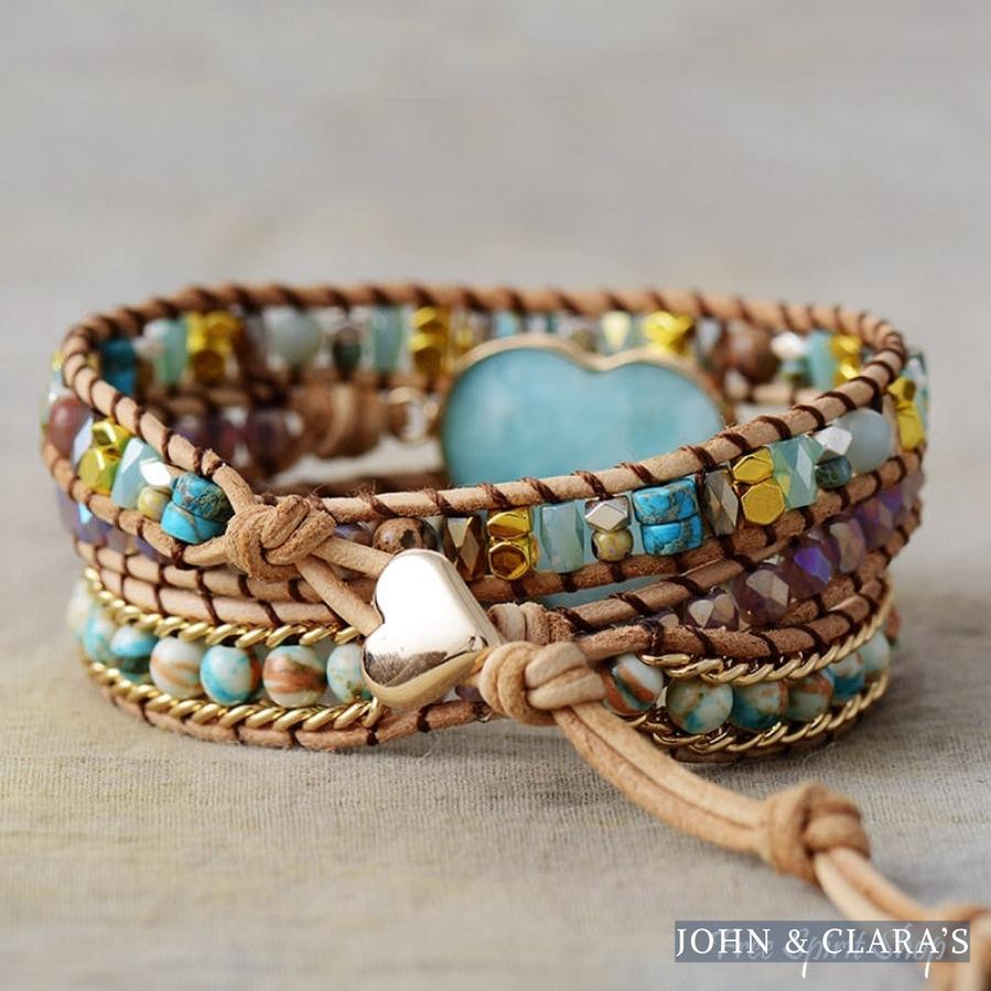 Amazonite Heart & Mixed Beads Wrap Bracelet