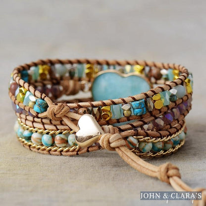 Amazonite Heart & Mixed Beads Wrap Bracelet