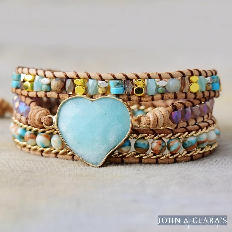Amazonite Heart & Mixed Beads Wrap Bracelet