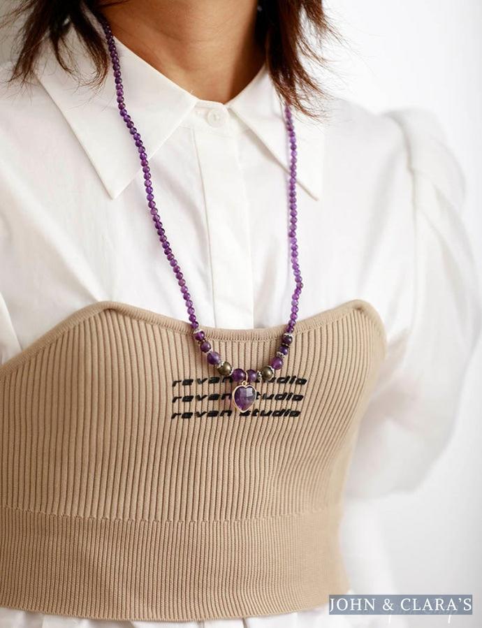 Amethyst & Heart Charm Bead Bracelet / Necklace