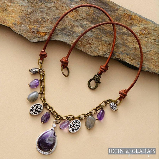 Antique Amethyst Labradorite & Charms Necklace
