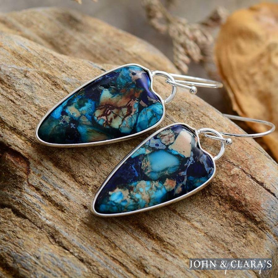 Blue Jasper Heart Earrings