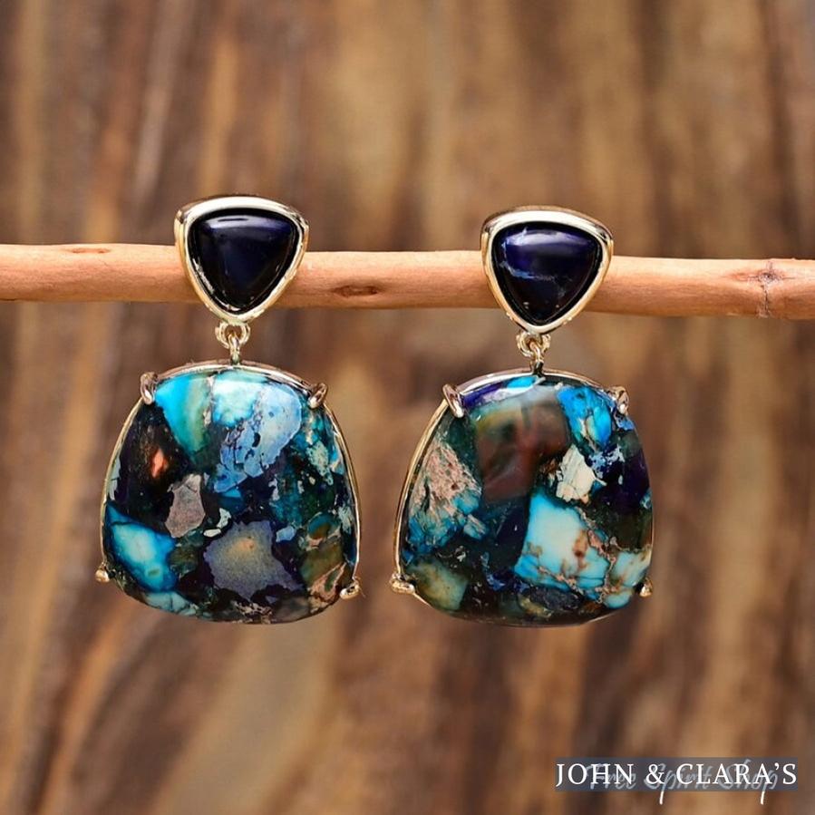 Blue Jasper Mosaic Drop Earrings