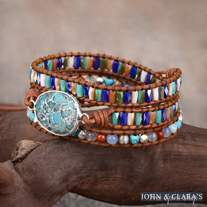 Natural Turquoise & Jasper Wrap Bracelet