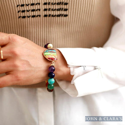 Chakra Stones & Rainbow Heart Bead Bracelet