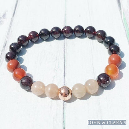Natural Garnet Carnelian & Sunstone Bead Bracelet - Energy & Vitality