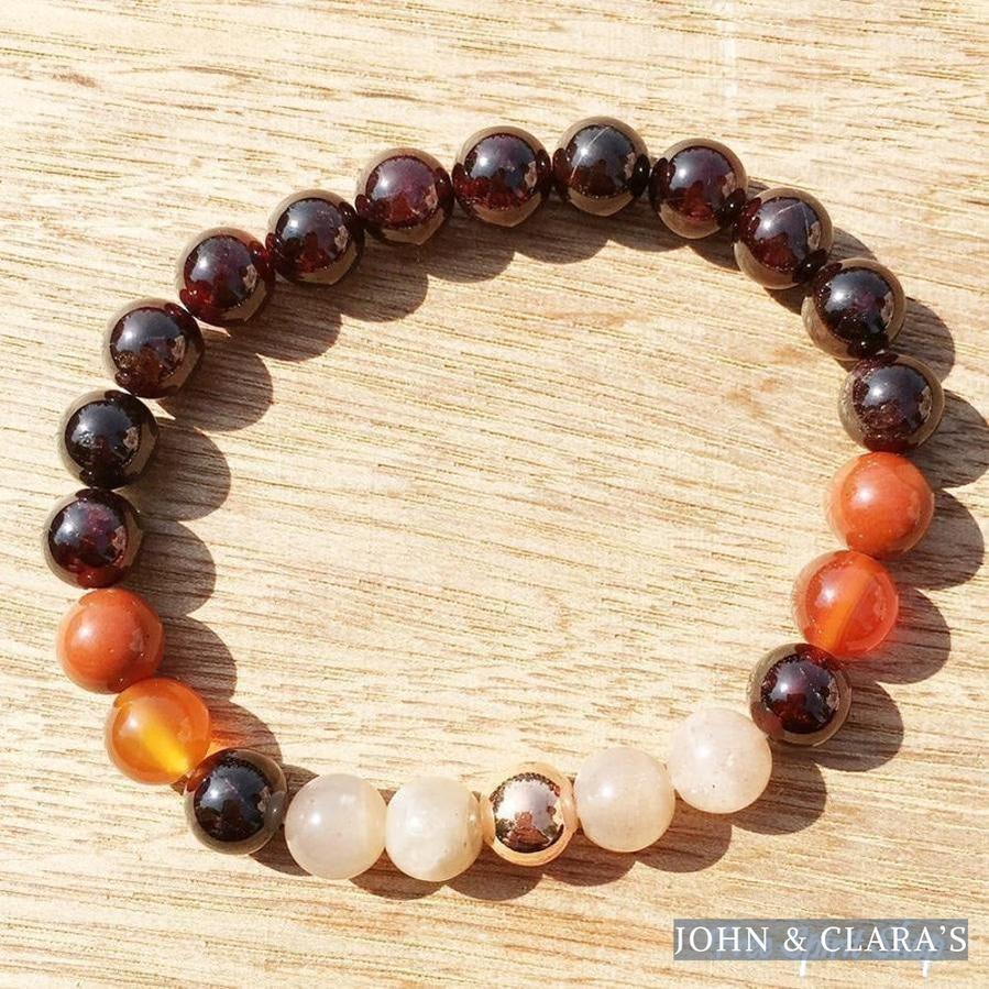 Natural Garnet Carnelian & Sunstone Bead Bracelet - Energy & Vitality