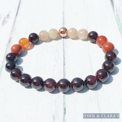 Natural Garnet Carnelian & Sunstone Bead Bracelet - Energy & Vitality