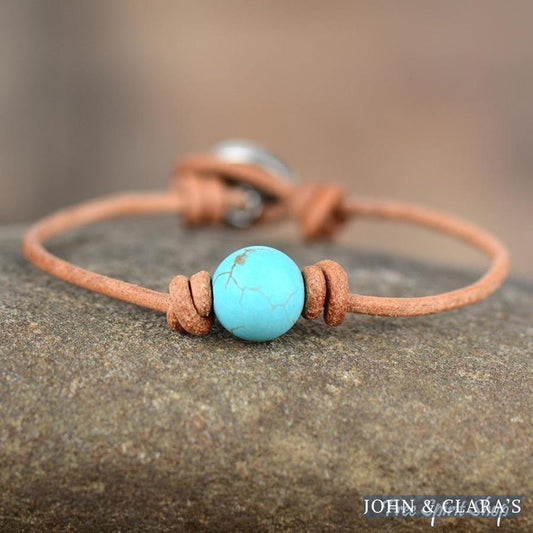 Single Bead Turquoise Leather Bracelet