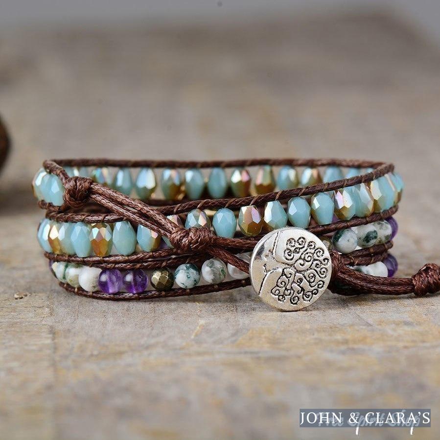Seashell With Tree Agate & Amethyst Bead Wrap Bracelet