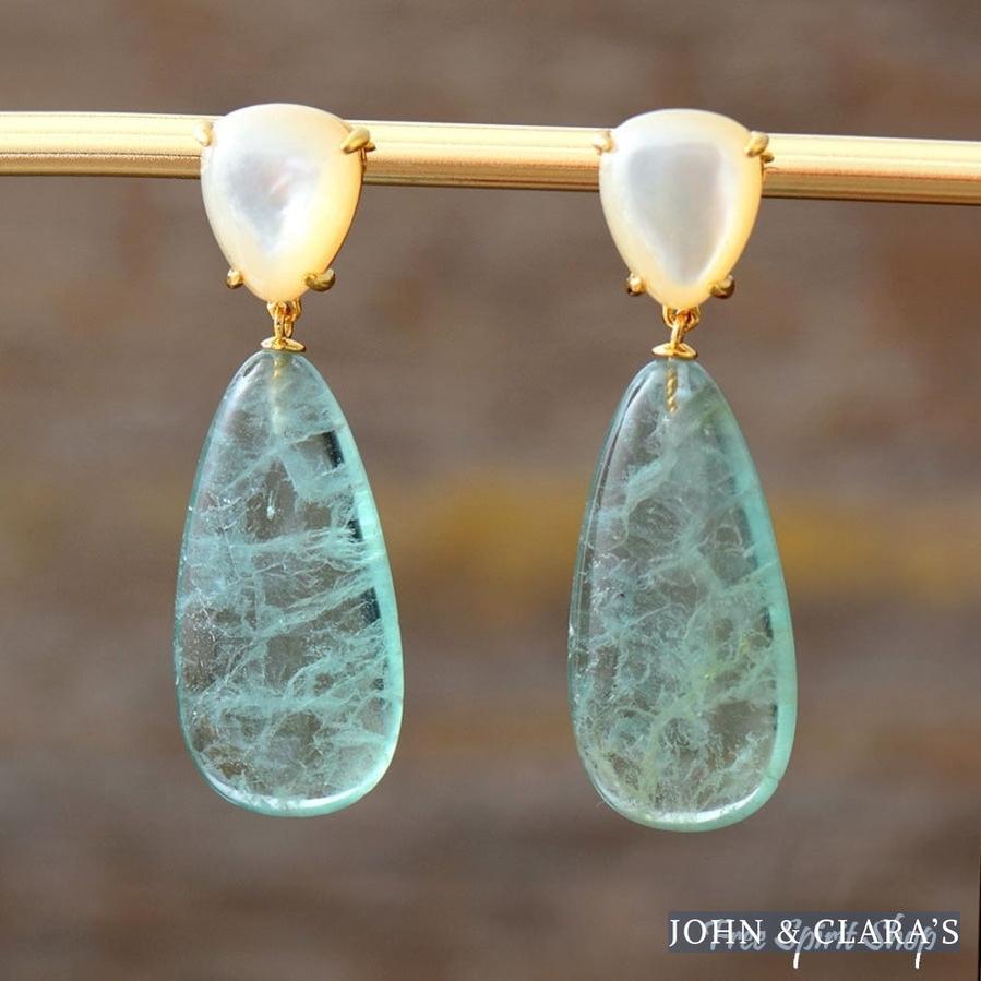 Green Fluorite & Seashell Earrings