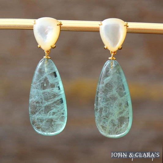 Green Fluorite & Seashell Earrings