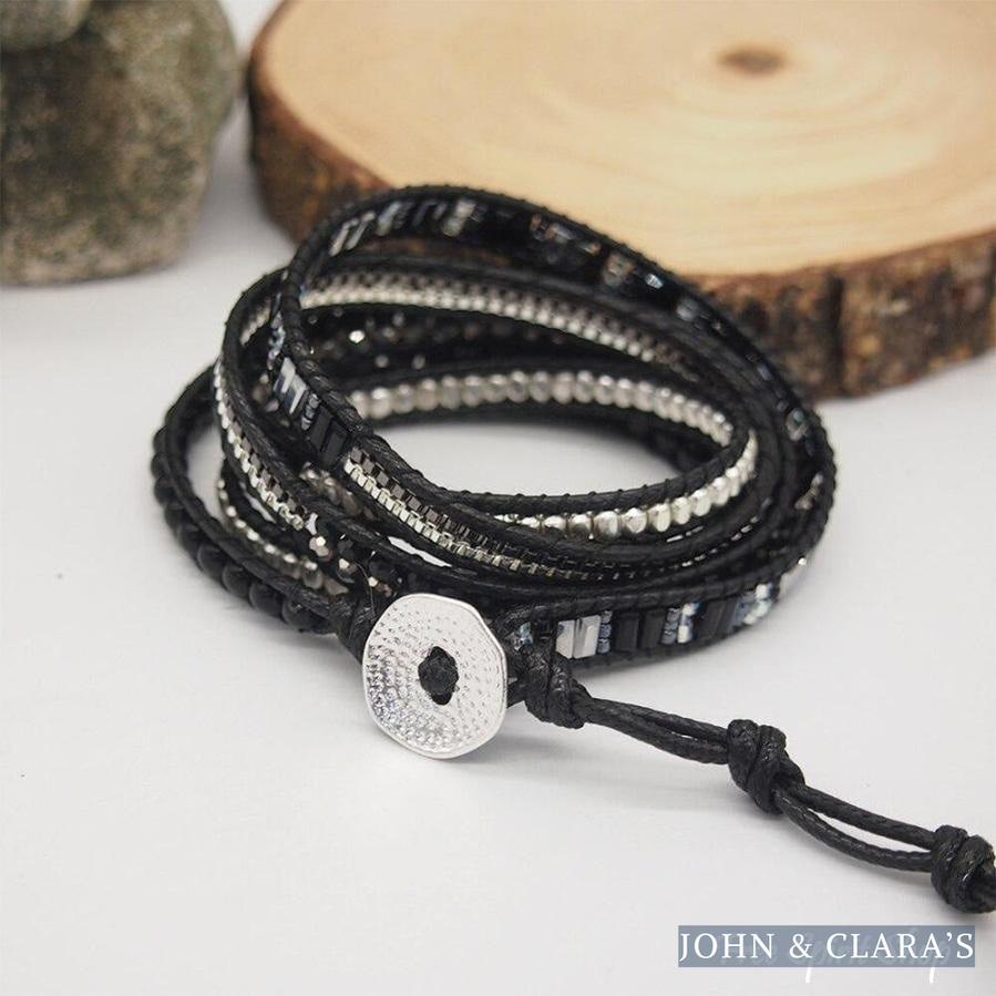 Handmade Black Crystal Bead Wrap Bracelet