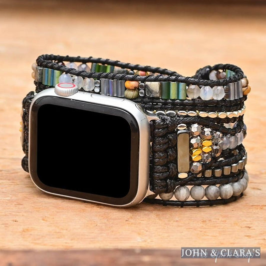 Handmade Black & Gray Beaded Apple Watch Band