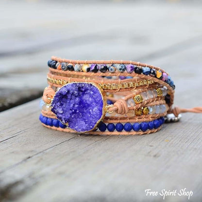 Handmade Blue Druzy Beaded Wrap Bracelet