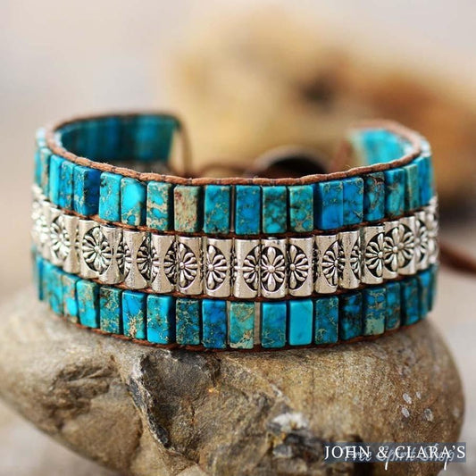 Handmade Blue Jasper & Tibetan Bead Wrap Bracelet