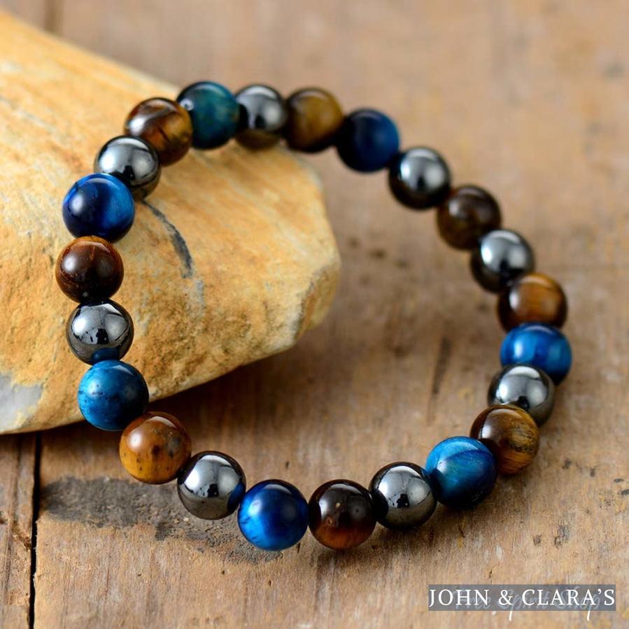 Handmade Blue Tiger Eye & Hematite Bead Bracelet