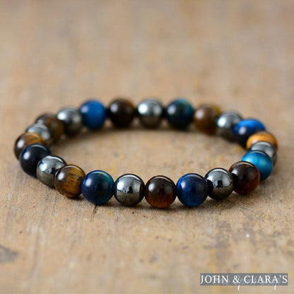 Handmade Blue Tiger Eye & Hematite Bead Bracelet