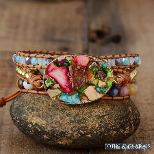 Handmade Color Splash Jasper Wrap Bracelet