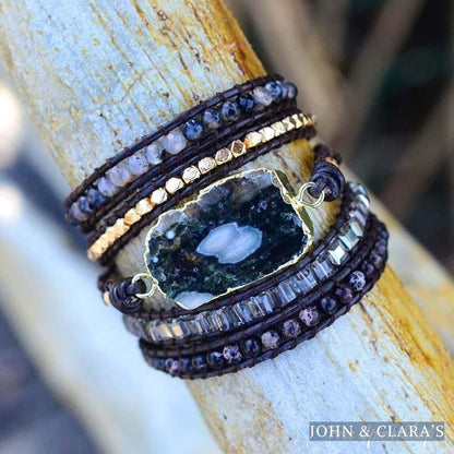 Handmade Dark Ocean Agate Gemstone Wrap Bracelet