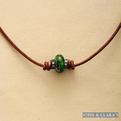 Handmade Emperor Jasper Leather Choker Necklace