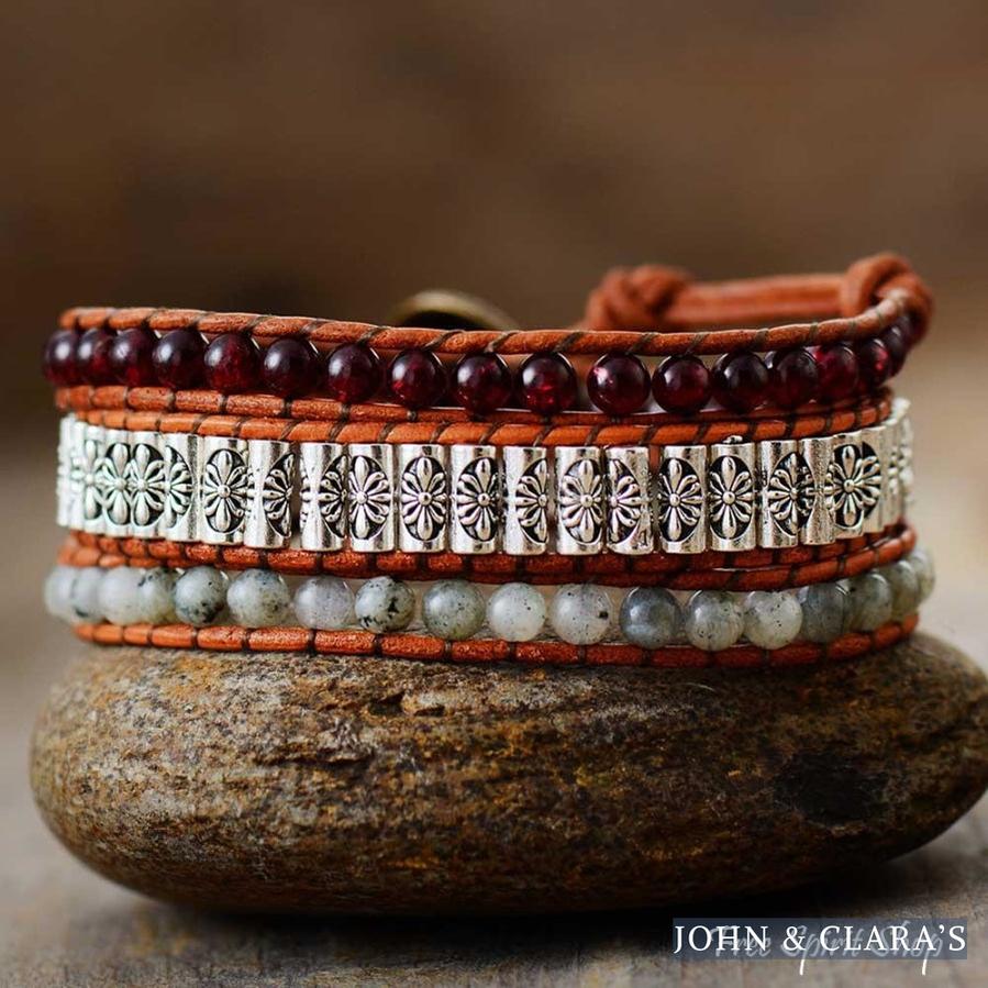 Handmade Garnet & Labradorite Bead Wrap Bracelet