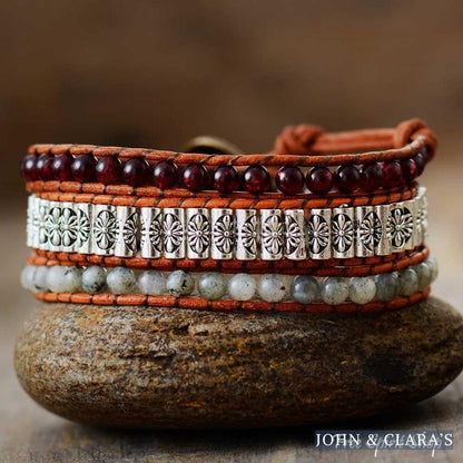 Handmade Garnet & Labradorite Bead Wrap Bracelet