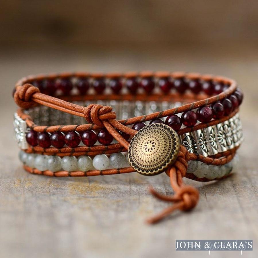 Handmade Garnet & Labradorite Bead Wrap Bracelet