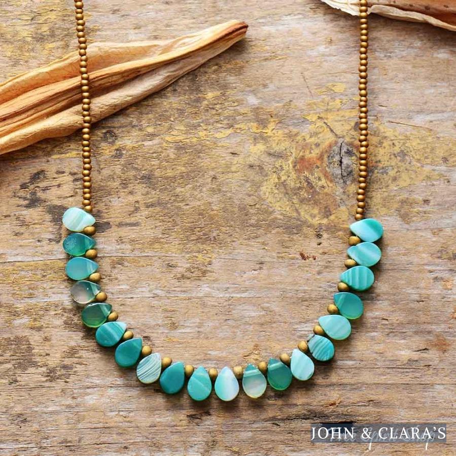 Handmade Green Onyx Drop Bead Necklace