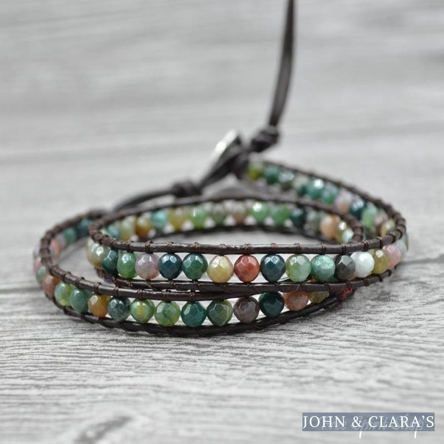 Handmade Indian Agate Leather Wrap Bracelet