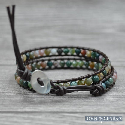 Handmade Indian Agate Leather Wrap Bracelet