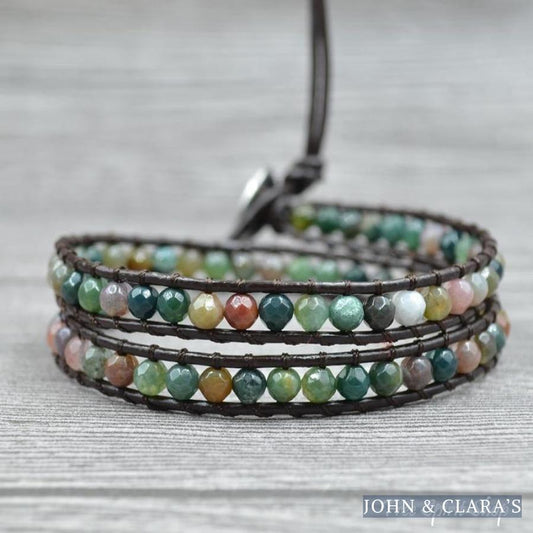 Handmade Indian Agate Leather Wrap Bracelet