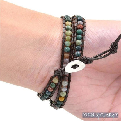 Handmade Indian Agate Leather Wrap Bracelet