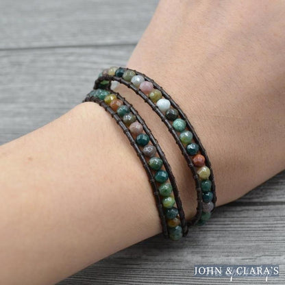 Handmade Indian Agate Leather Wrap Bracelet