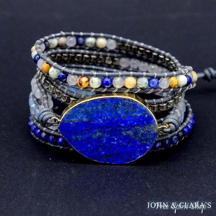 Handmade Lapis Lazuli Stone Leather Wrap Bracelet